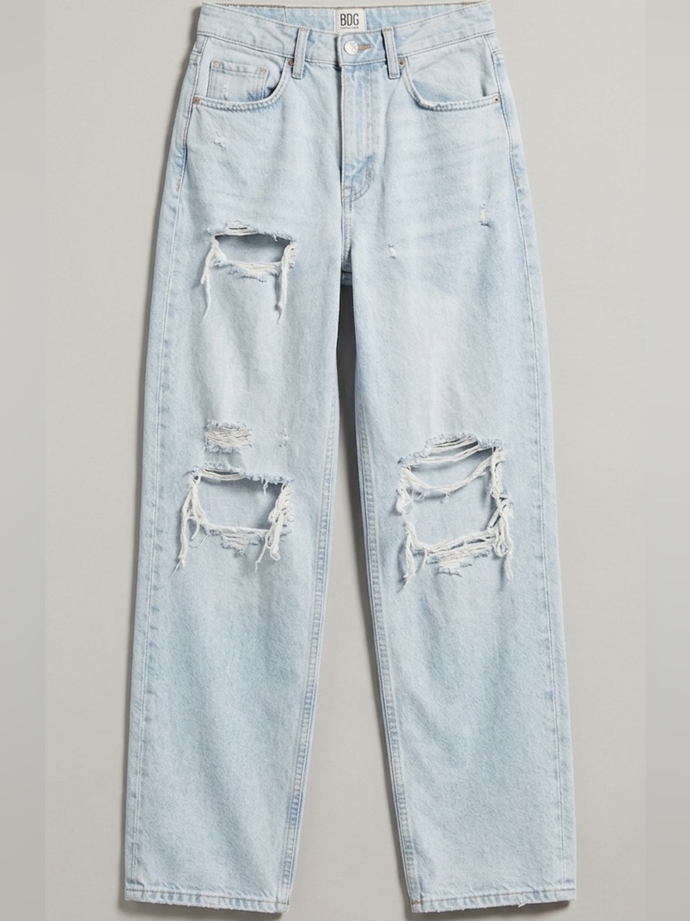 BDG Distressed High Rise Baggy Jeans Light Wash Ripped 27 Y2K